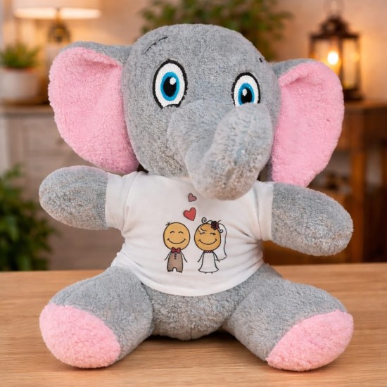 toptan-xml-dropshipping-Gelin Damat Tasarım Tişörtlü Peluş Sevimli Fil