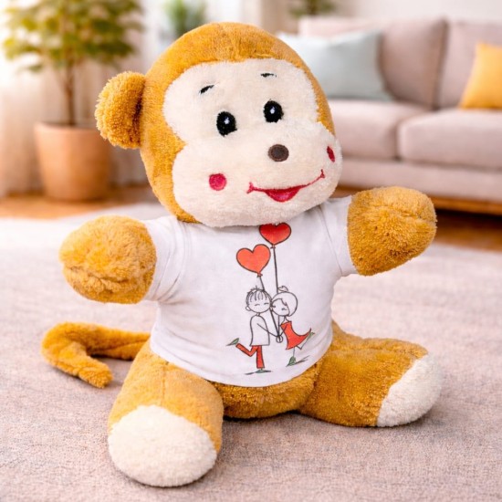 toptan-xml-dropshipping-Mutlu Aşıklar Tasarım Tişörtlü Peluş Sevimli Maymun