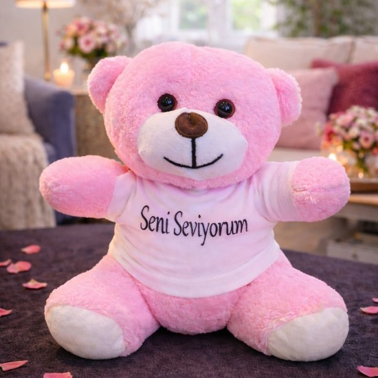 toptan-xml-dropshipping-Pembe Seni Seviyorum Tişörtlü Ayıcık