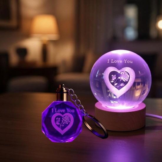 toptan-xml-dropshipping-Renk Değiştiren I Love You Cam Küre Ve Kristal Anahtarlık
