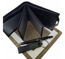 Ahşap Kutulu Erkeğe 3'lü Kalem Cüzdan Anahtar Hediye Seti