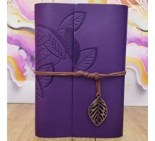 Yaprak Desenli Çizgisiz Deri Defter Mor