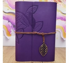Yaprak Desenli Çizgisiz Deri Defter Mor