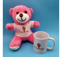 Happy Birthday Tasarım Pembe Ayıcık Ve Kupa Seti