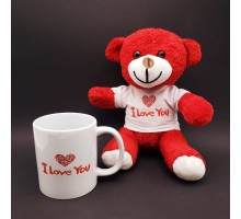 I Love You Baskılı Kupa ve Kırmızı Ayıcık Seti