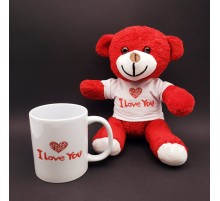 I Love You Baskılı Kupa ve Kırmızı Ayıcık Seti