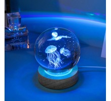 Ahşap Altlıklı Renk Değiştiren Cam Küre Deniz Anası RGB