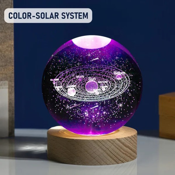 Ahşap Altlıklı Gezegen Cam Küre RGB