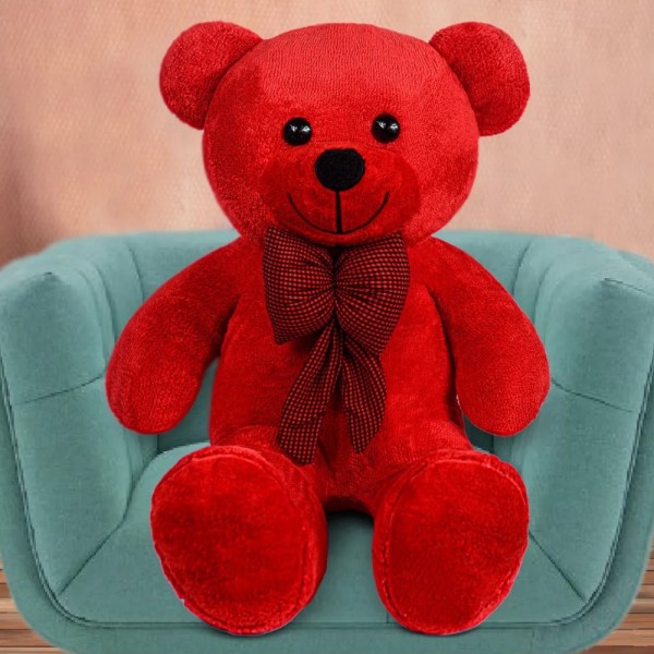 toptan-xml-dropshipping-80 Cm Papyonlu Kırmızı Peluş Ayıcık