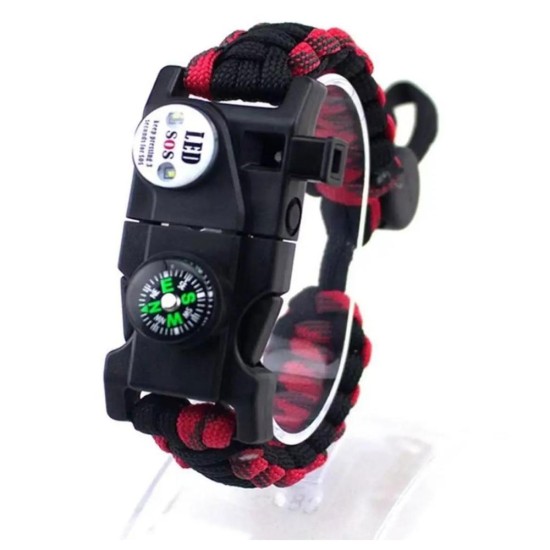 toptan-xml-dropshipping-Pusula,Fenerli Yüksek Desibel Düdüklü Hayatta Kalma Kamp Bilekliği - KIRMIZI