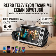 Retro TV Tasarımlı Telefon Ekran Büyütücü – Nostaljik Masaüstü Mercekli Ekran Standı