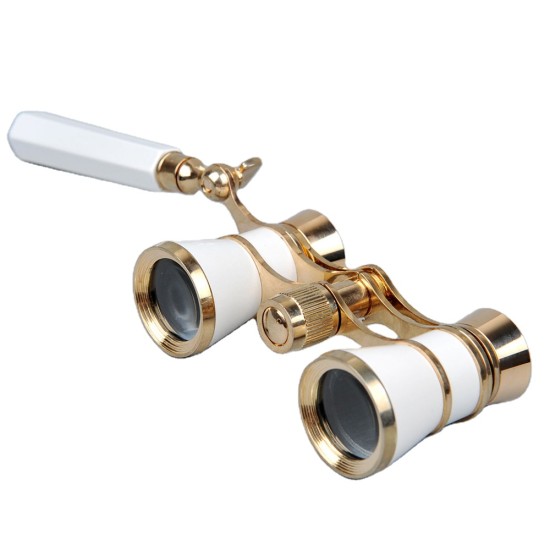 toptan-xml-dropshipping-3x25 Nefis Işlemeli Tiyatro - Opera Dürbünü Prinç Metal Kaplamalı Retro Beyaz
