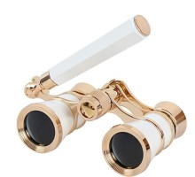 3x25 Nefis Işlemeli Tiyatro - Opera Dürbünü Prinç Metal Kaplamalı Retro Beyaz