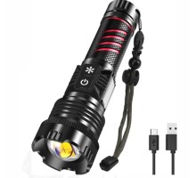 BR-6800 Zoomlu 30w  El Feneri Cob Led 8 Fonksiyonlu C-Tip Şarj Edilebilir Powerbank Taktik El Feneri