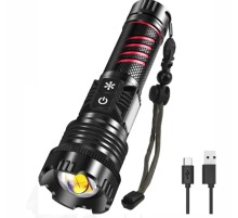 BR-6800 Zoomlu 30w  El Feneri Cob Led 8 Fonksiyonlu C-Tip Şarj Edilebilir Powerbank Taktik El Feneri