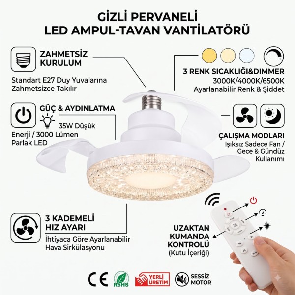 toptan-xml-dropshipping-Gizli Pervaneli LED Ampul-Tavan Vantilatörü HV501