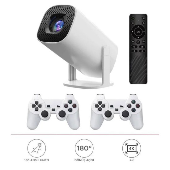 Max Mini Beyaz Taşınabilir Retro Video Konsolu Android Akıllı Projektör Projeksiyon P30