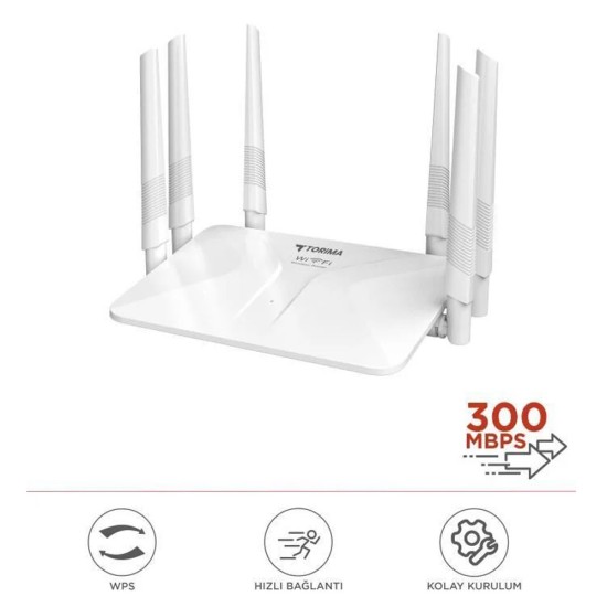 toptan-xml-dropshipping-Beyaz Kablosuz 300Mbps WiFi Router 6 Güçlü Anten Geniş Kapsama 2.4GHz 4 Portlu WR50Q