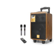 Bluetooth Hoparlör Fm Radyo 8 Inç Usb Tf Aux Çift Mikrofonlu Kumandalı - Ahşap BQ8