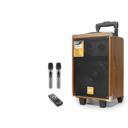 Çift Karaoke Mikrofonlu Bluetooth Hoparlör Fm Radyo 40W 8 İnç Kumandalı Ahşap BQ8
