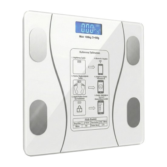 toptan-xml-dropshipping-Bluetooth Dijital Baskül 180 Kg Cam Yüzey 2 Aaa Pil Beyaz BS260B