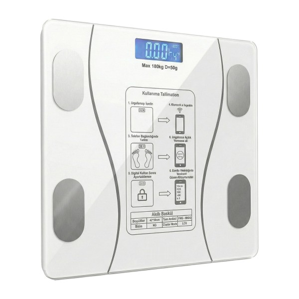 toptan-xml-dropshipping-Bluetooth Dijital Baskül 180 Kg Cam Yüzey 2 Aaa Pil Beyaz BS260B