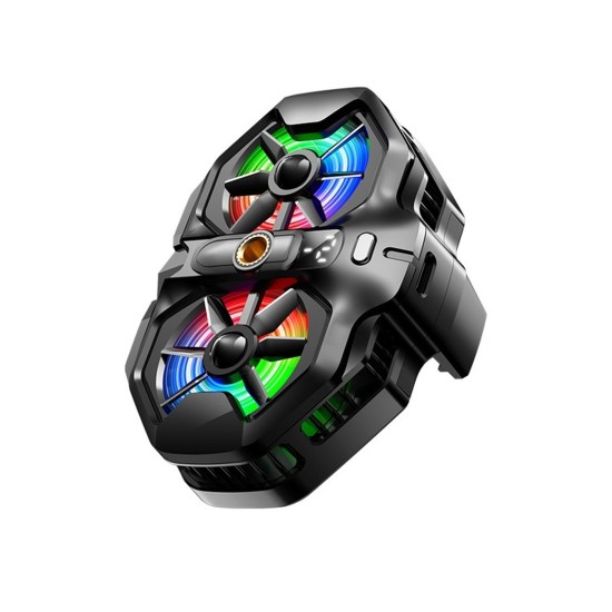 toptan-xml-dropshipping-Klipsli Telefon Soğutucu Çift Fanlı Rgb Ekranlı Tripod Bağlantılı Siyah DL21