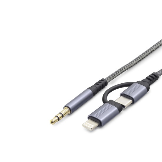 toptan-xml-dropshipping-Type-C + Lightning To 3.5 Mm Ses Kablosu - Siyah GJ-027