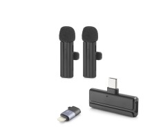 Kablosuz Çiftli Yaka Mikrofon Seti Type-c Lightning Siyah H02
