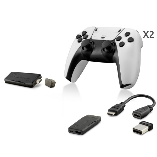 toptan-xml-dropshipping-Retro Oyun Stick Hdmi Çift Gamepad Seti 64 Gb Kart Destekli 2.4G Kablosuz - Beyaz HD326
