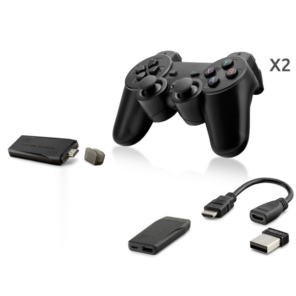 toptan-xml-dropshipping-Retro Oyun Stick Hdmi Çift Gamepad Seti 2.4G Kablosuz - Siyah HD327