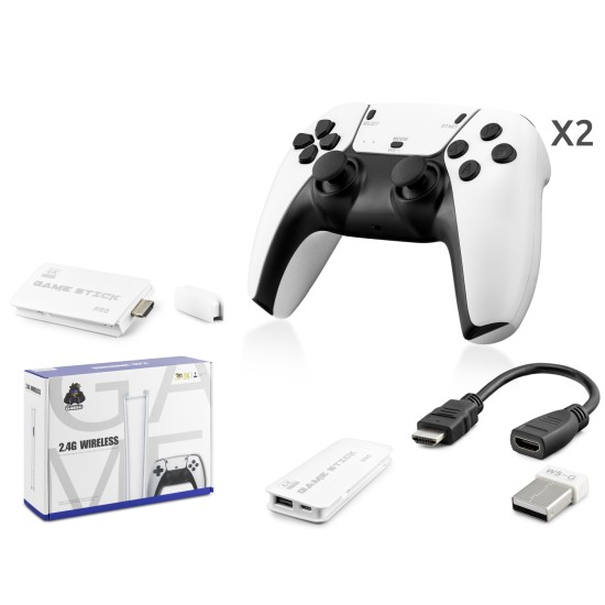 toptan-xml-dropshipping-Retro Oyun Stick Hdmi Çift Gamepad Seti 2.4G Kablosuz - Beyaz HD330