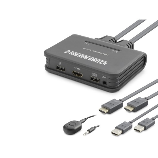 toptan-xml-dropshipping-Hdmi Usb Kvm Switch 2 Port Hdmi 2 Port Usb Dahili Kablolu - Siyah HDX1361