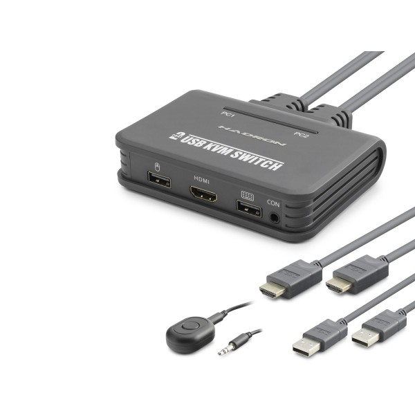 toptan-xml-dropshipping-Hdmi Usb Kvm Switch 2 Port Hdmi 2 Port Usb Dahili Kablolu - Siyah HDX1361