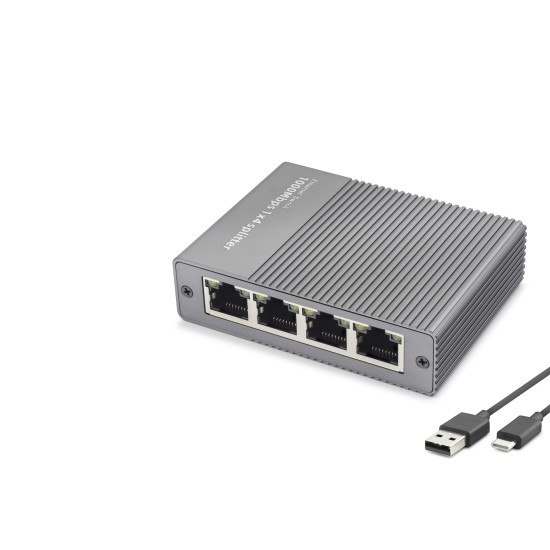 toptan-xml-dropshipping-Gigabit Ethernet Switch 5 Port Type C Güç Girişli Gri HDX1414