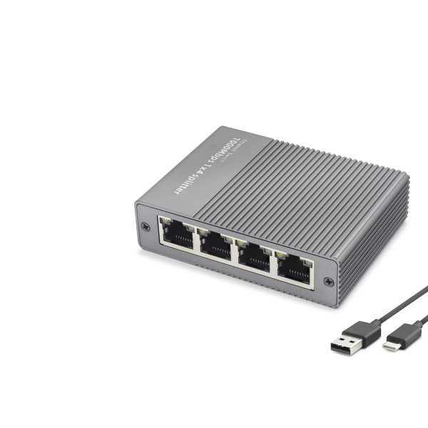 toptan-xml-dropshipping-Gigabit Ethernet Switch 5 Port Type C Güç Girişli Gri HDX1414