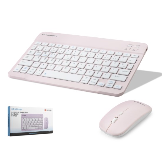 toptan-xml-dropshipping-Kablosuz Bluetooth Smart Klavye Mouse Seti Şarjlı 1600 Dpi Pembe HDX2508P