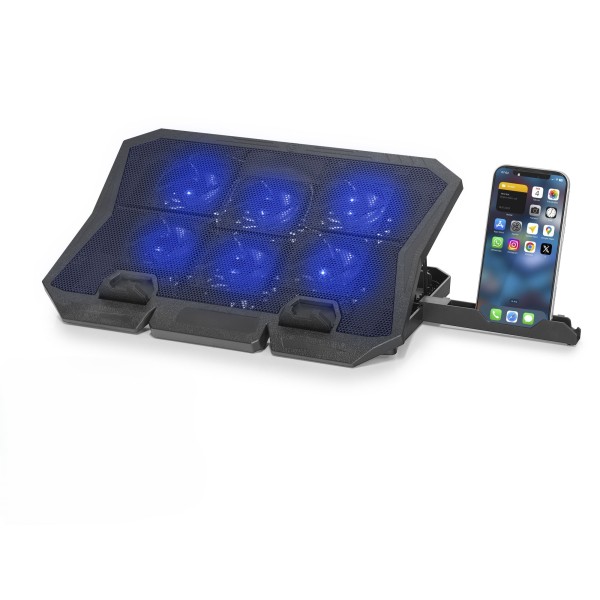 toptan-xml-dropshipping-Laptop Soğutucu 6 Fan Led Telefon Standlı - Siyah HDX4254