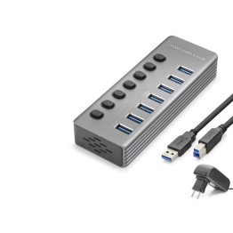 Usb 3.0 Anahtarlı Güç Adaptörlü Hub 7 Port 5 Gbps Gri HDX7047