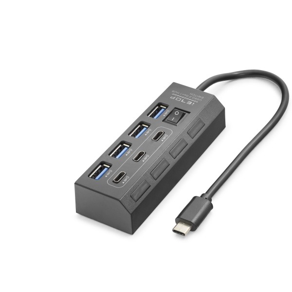 toptan-xml-dropshipping-Type-C 3.2 Gen1 Anahtarlı Hub 7 Port 5 Gbps Siyah HDX7057