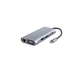 Type-c 3.0 Hub Pd 100W Hdmı 4K Vga Gigabit Lan Aux Kart Okuyucu 11 Port Gri HDX7830