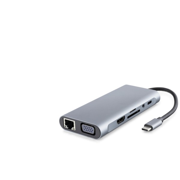 toptan-xml-dropshipping-Type-c 3.0 Hub Pd 100W Hdmı 4K Vga Gigabit Lan Aux Kart Okuyucu 11 Port Gri HDX7830