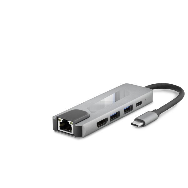 toptan-xml-dropshipping-Type-C 3.0 Hub Pd Hdmı 4K 30Hz Lan 100M 5 Port 5 Gbps Gri HDX7831