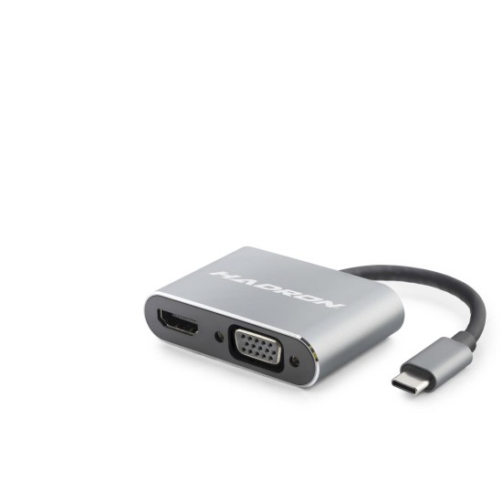 toptan-xml-dropshipping-Type-C Combo Hub Hdmi 4K Vga 2 Port Gri HDX7838