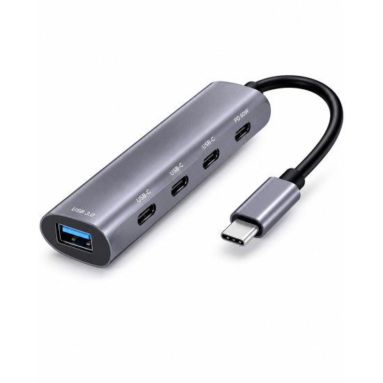toptan-xml-dropshipping-Type-C Hub Pd Usb 3.0 Usb-C 5 Port 60W Gri HDX7895