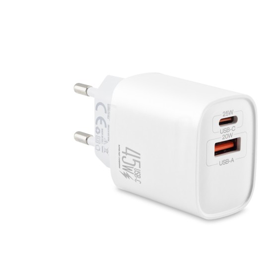 toptan-xml-dropshipping-Usb Type-c Çift Çıkışlı Hızlı Şarj Adaptörü 45W Beyaz ND1013