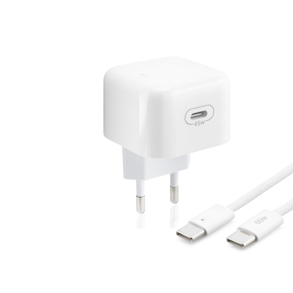 toptan-xml-dropshipping-Type-c Hızlı Şarj Seti 45W Type-c Adaptörlü 1 M Örgülü Kablolu Beyaz ND1014