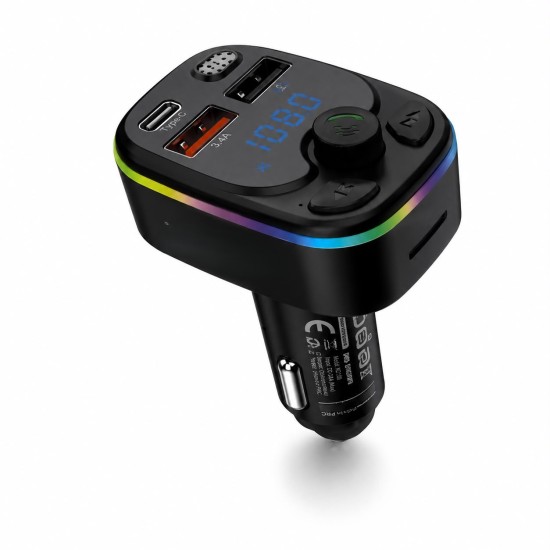 toptan-xml-dropshipping-Bluetooth 5.3 Fm Transmitter Pd 20W Şarj Cihazlı Led Ekranlı Rgb Aydınlatmalı Siyah ND1100