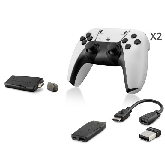 toptan-xml-dropshipping-Retro Oyun Stick Hdmi Çift Gamepad Seti 64 Gb Kart Destekli 2.4G Kablosuz - Beyaz ND765