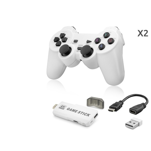 toptan-xml-dropshipping-Retro Oyun Stick Hdmi Çift Gamepad Seti 64 Gb Kart Destekli 2.4G Kablosuz - Beyaz ND766